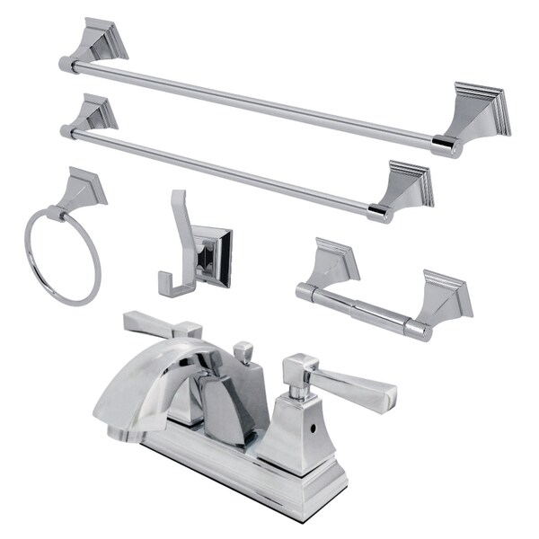 Fauceture FSK4641DL 4" Bathroom Faucet W/ 5-Piece Bathroom Hardware Combo, Chrome FSK4641DL - main